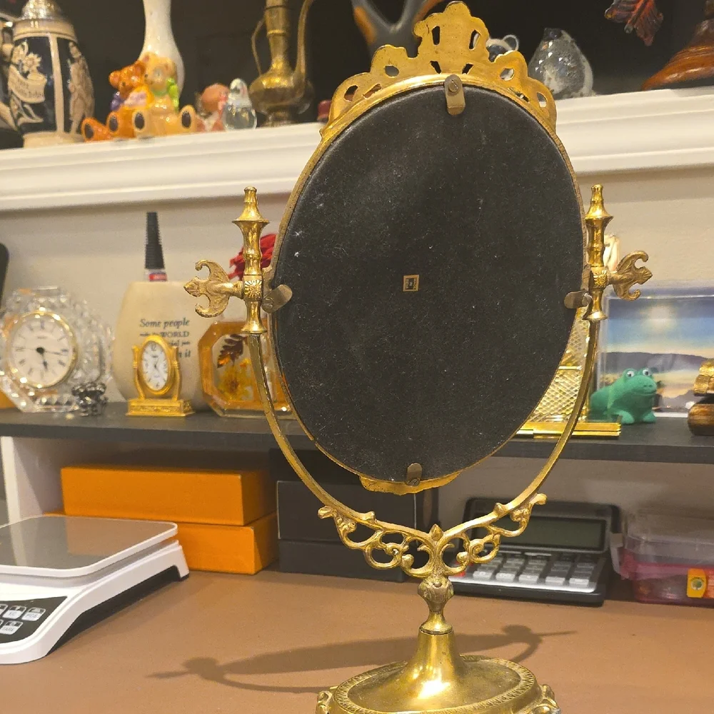 Vintage Gold Oval Dressing Mirror with Ornate Frame